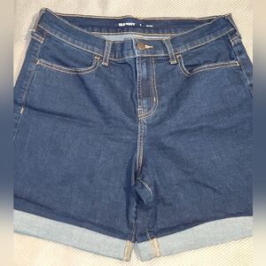 Womens Old Navy Shorts 6 Mid Rise Cuffed Dark Wash Denim Shorts